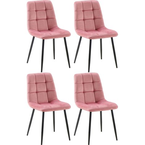 Lot de 4 chaises de salle à manger coutures forme carrées en tissu velours rose pieds en métal noir 100001799 (1/5)
