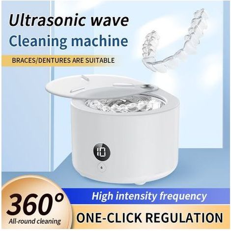 Kaelt - Nettoyeur d'appareils dentaires à ultrasons 45 kHz blanc, Kit de nettoyage dentaires avec brosse et pince à épiler, Bain de prothèses dentaires de 150 ml pour nettoyer les prothèses dentaires (1/5)