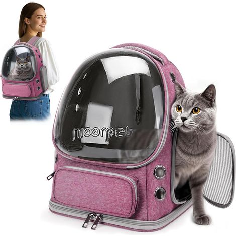 1 - Sac à Dos Chat - Transporteur Pliable - Fenêtre à Bulles Respirante - Pour Voyages et Camping - Rose Douce - 34x27x42cm (1/5)