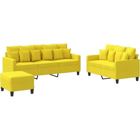Maison Exclusive - Set di Divani 3 pz con Cuscini Giallo Chiaro in Tessuto (1/5)