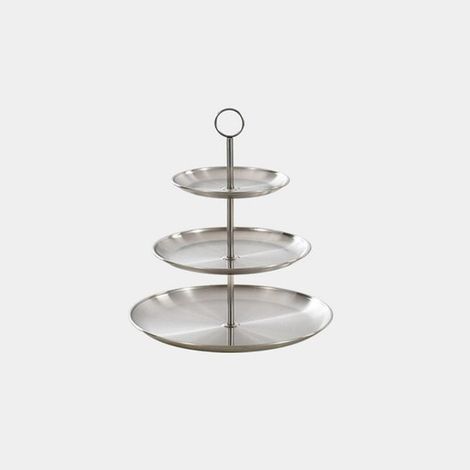 Étagère à 3 niveaux - Étagère - Présentoir à gâteaux et pâtisseries - Présentoir à fruits - Présentoir - Acier inoxydable - Argent