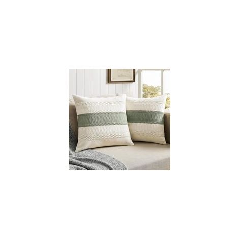 FLITI 40x40cm Sage Green Cotton Linen Cushion Cover, Set of 2, Modern Bohemian Style with Woven Stripes for Sofa, Living Room, Bedroom (1/5)