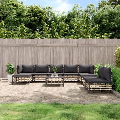 Salon de jardin 10 pcs Meuble de jardin Mobilier de jardin avec coussins anthracite résine tressée 21295 (1/5)