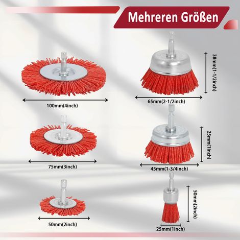 Lot de 6 brosses en nylon pour perceuse - Pour dérouiller (1/5)