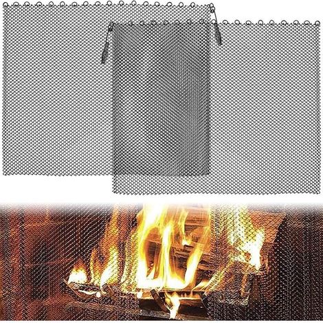 2 Pack Fireplace Mesh Curtain, Scroll Pattern Fire Chain, Metal Fire Screen (24×21 Inch) (1/5)