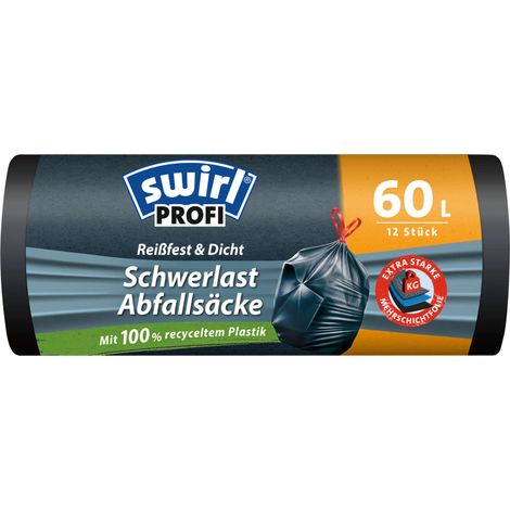 Swirl® Schwerlast-Säcke Profi mit Zugband 60L Reißfest Dicht Müllsack Müllbeutel (1/2)