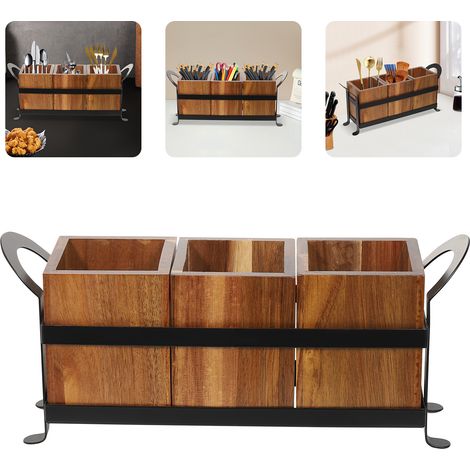 Rustic Wooden Utensils Holder Kitchen Cooking Utensils Organizer Cutlery Holder