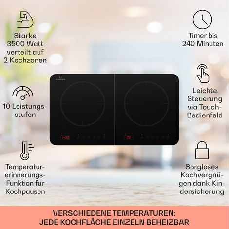 Klarstein Elektro Kochplatte Induktion, Induktionskochfeld mit 2 Platten Mobil, 3500W Induktions-Kochplatte für Camping & Zuhause, 2er Induktionsplatte Tragbar, Moderne Doppel Inductions-Kochplatte