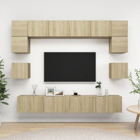 Muebles de pared de TV 8 pzas aglomerado color roble Sonoma vidaXL (1/5)