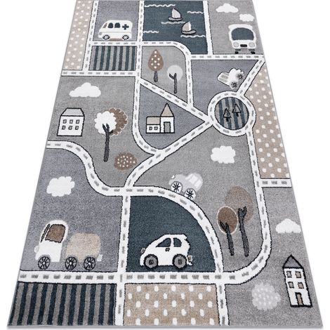 Teppich FUN Strade für Kinder, Straße, Stadt grau grey 120x170 cm