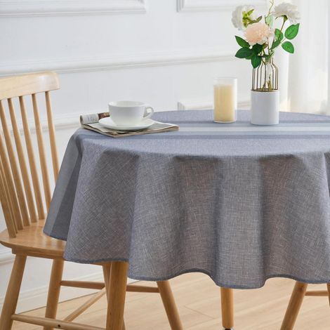 Tischdecke rund 140 cm Anthrazit Leinenoptik Fleckschutz Wasserdicht Abwaschbar