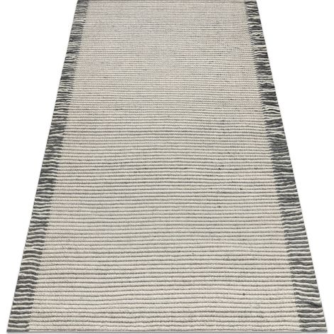 Tappeto in lana TAHAR 99003F crema / grigio - TESSUTO A MANO, Linee, frange beige 90x150 cm