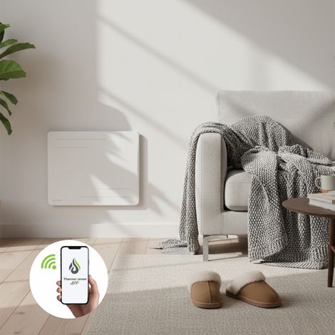 Radiateur électrique connecté 1000W à inertie sèche céramique horizontal Blanc Alice