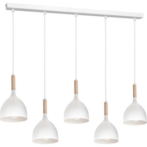 Suspension blanche bois Noak 5xE27 barre 122cm Luminex