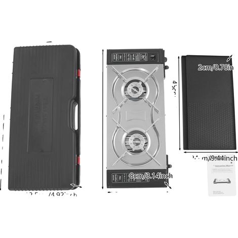 Hornilla de camping, doble quemador, diseño portátil, color negro. (1/2)