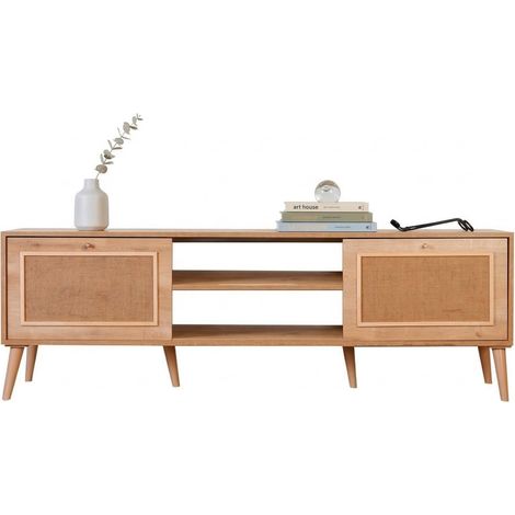 Mobile Porta tv Leffe, un Ripiano, Apertura a Ribalta, 2 Ante, 180x41x55h cm Marrone Rovere
