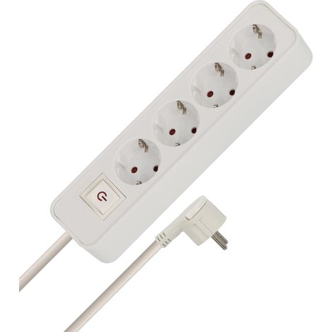 Multiprise 4 Prises avec Interrupteur, fiche Plate et câble de 1,4 m Blanc (1/4)