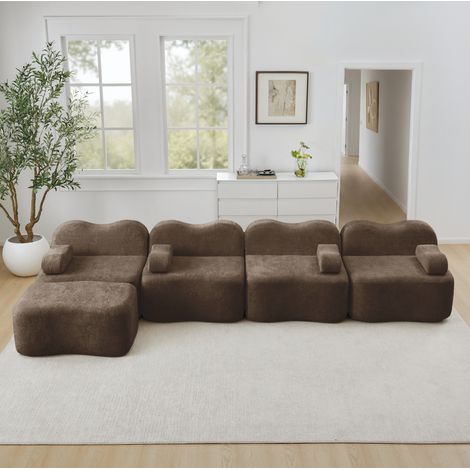 Modulares Sofa aus Samt 2-4-Sitzer für Wohnzimmer Braun OKMYHOME (1/5)