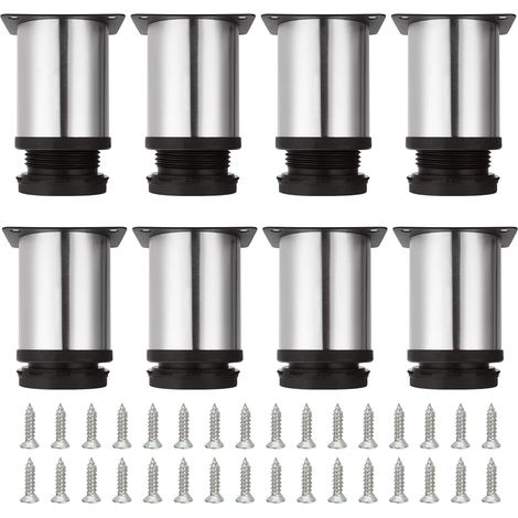 8 Pieces Adjustable Furniture Legs 80 MM Height Cabinet Legs, Round Furniture Legs Brushed Stainless Steel Sofa Leg Table Legs, Adjustable Height 0-10 MM (1/5)