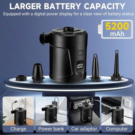 Pompe à Air électrique Rechargeable 5200mAh, Gonfleur Rapide Portable avec 4 Embouts, Gonflage/Dégonflage Matelas Bouée Piscine (1/5)