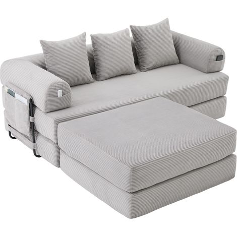 CHICFURN Sofá modular de terciopelo acanalado gris claro 200x190x67 cm con puf (1/5)