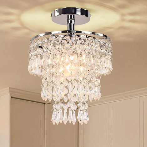 Petit Lustre LED en Cristal Chromé - Plafonnier Trois Couches de Gouttes de Pluie - Lampe pour Chambre, Hall, Salon - Décoration (1/5)