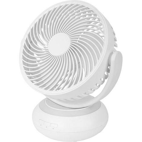 Ventilatore da tavolo ricaricabile senza fili "Bengali" con alimentatore USB e luce (motore DC 5W, 3 velocità), bianco