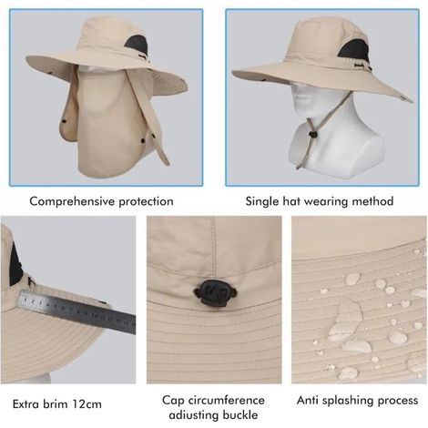 Chapeau de soleil d'extérieur avec protection UV pour le visage et la nuque, chapeau bob respirant à large bord pour hommes et femmes, idéal pour la pêche et la randonnée estivales. (1/5)