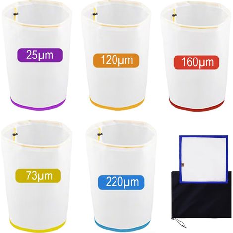 5-teiliges 5-Gallonen-Siebbeutel-Set mit Mesh-Filtern für die nachhaltige Filtration von Kräuterextrakten, inklusive Siebpresse und Aufbewahrungsbeutel-Set für die Kräuterextraktion und -produktion (1/5)