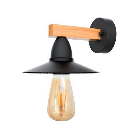 PHIL WALL LAMP 1XE27 BLACK/WOOD W:200/L:160/H:130