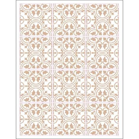 Planche de 12 Stickers Imitation Carreaux de Ciment Royalty – Autocollants Muraux Décoratifs beige – 15 x 15 cm