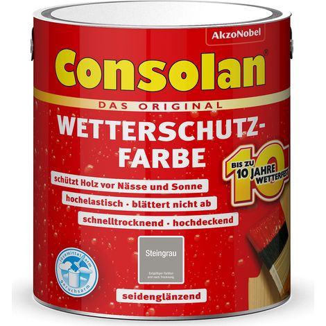 Consolan Wetterschutzfarbe, Deckender Holzschutz für Außen, Steingrau, 2,5 l