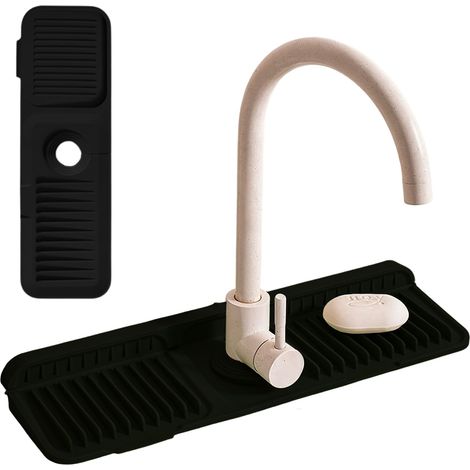 Tapis d'égouttement en silicone, tapis d'égouttement pour robinet, tapis de protection antidérapant pour évier, découpable, protecteur anti-éclaboussures pour plan de travail de cuisine et de salle de (1/5)