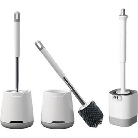 Brosse WC Silicone - Brosse Toilette et Supports, Anti-Goutte, Antibactérienne, Balai WC Ventilée, Séchage Rapide sans Odeur, Balayette WC Montage Mural/au Sol, Salle de Bain et WC, Blanc (1/4)