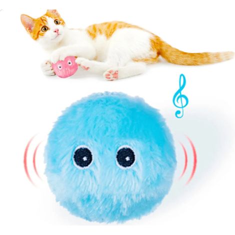 Balle interactive intelligente avec herbe à chat, peluche pour animaux de compagnie qui émet des sons et bouge - Bleue (1/5)