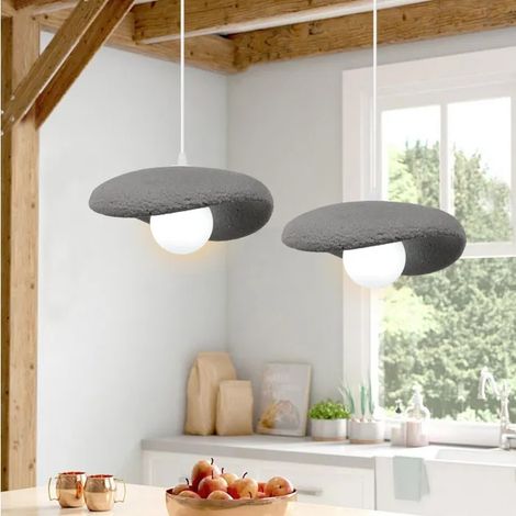2pcs Suspension Luminaire Moderne,30cm G9 Lustre Vintage Abat-jour en Ciment Gris Lampe de Plafond Industriel,Lumière chaude (1/5)