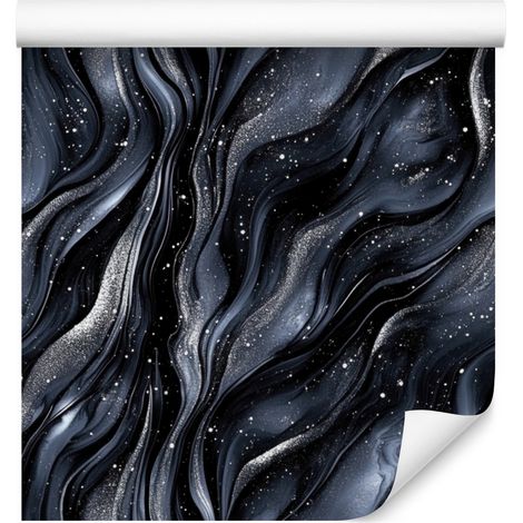 Papier peint bleu marine à motif encre, motif central bleu marine pour salon et chambre, 50 x 1000 cm (1/5)