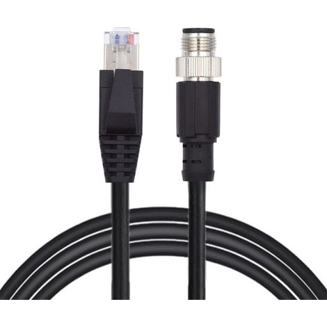 Câble de raccordement M12 4 broches D-codé Type-D mâle vers RJ45 mâle Cat5e IP67 pour réseau LAN Ethernet applications industrielles 1 m (1/5)