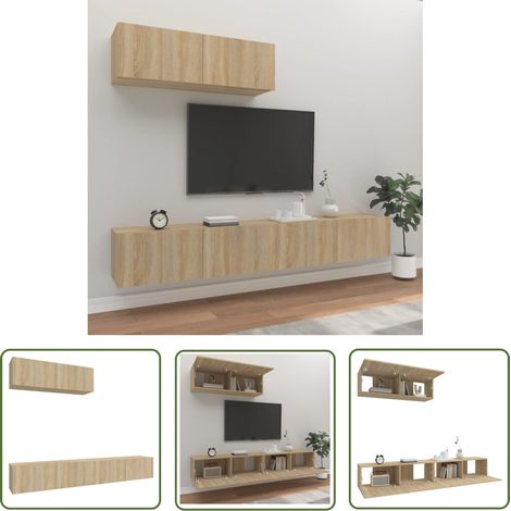 The Living Store Ensemble de meubles TV 3 pcs Chêne sonoma Bois d'ingénierie - Meuble Tv - Meuble Téléviseur - Étagère Murale - Rangement Tv - Décoration Salon (1/5)