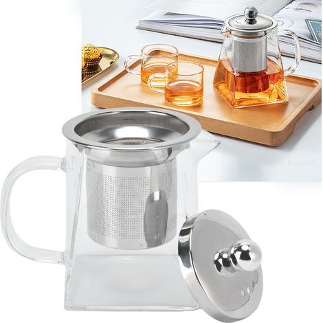 Tetera de vidrio transparente con filtro extraíble de acero inoxidable 304, 350 ml, para el hogar y la oficina. (1/5)