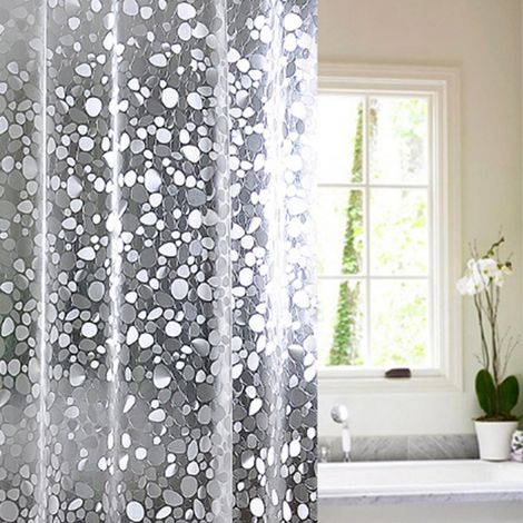 Lntyq Duschvorhang aus Kieselsteinen, EVA, schimmelresistent, wasserdicht, mit 12 rostfreien Haken, halbtransparent, Badezimmervorhang für Badewanne, Dusche, 180 x 180 cm (1/3)