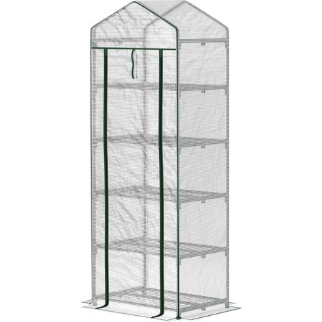 Mini-Gewächshaus für Blumen oder Gemüse, Stahl, Kunststoff, 69L x 49B x 193H cm, Weiß