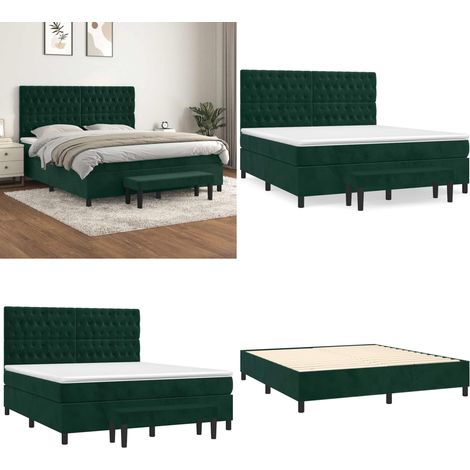 Cama box spring con colchón terciopelo verde oscuro 180x200 cm - Colchón de muelles - Cama box spring