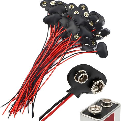 30 Stück Typ T 9V Batteriestecker aus Leder mit 15 cm Kabel für LED-Streifen, Spielzeuglichter, Beleuchtungswerkzeuge, Fernbedienungen und kleine elektronische Produkte