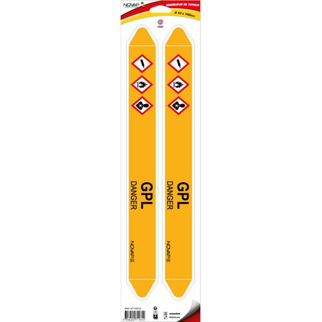 Planche de 2 marqueurs de tuyauterie 450 x 52 mm pour Ø 70 à 100 mm - GPL - 4711614 (1/2)