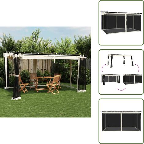 The Living Store Tonnelle avec parois en filet crème 4x3 m acier - Gazebo - Tonnelle De Jardin - Abri Solaire - Parasol - Structure Extérieure (1/5)