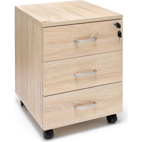 Marvin Cassettiera Ufficio In Legno Chiave Sicurezza Con Ruote Per Scrivania Tavolo 3 Cassetti Ripiani Rovere (1/2)