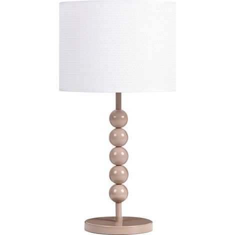 Table Lamp Beige Iron Fabric Drum Shade Mid-Century Modern Style Bedside Table Lamp LOKY