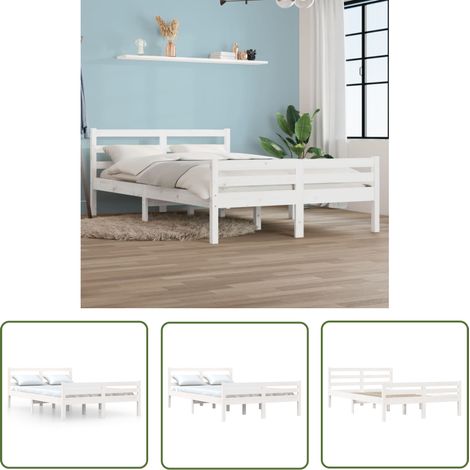The Living Store Massivholzbett Weiß 140x200 cm - Holzbett - Massivholzbette - Kiefernbett - Doppelbett - Weißes Bett (1/5)