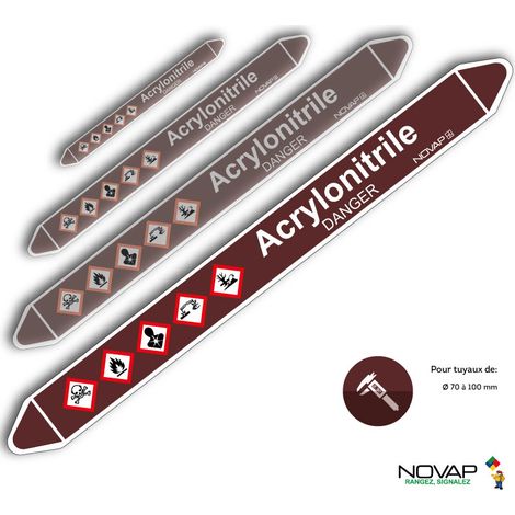 Planche de 2 marqueurs de tuyauterie 450 x 52 mm pour Ø 70 à 100 mm - Acrylonitrile - 4701530